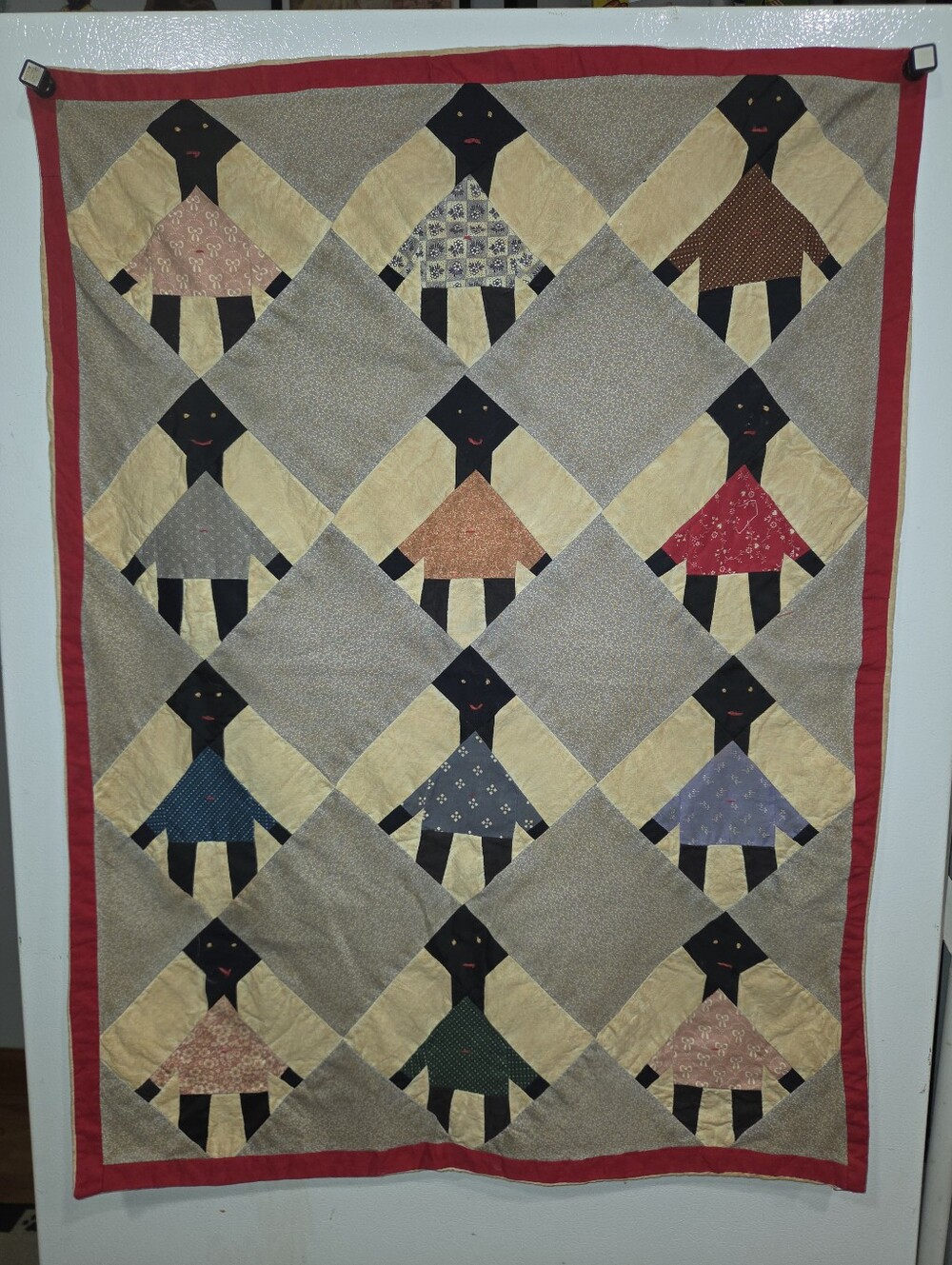 African American Patchwork Doll Dress Quilt - Red Trim